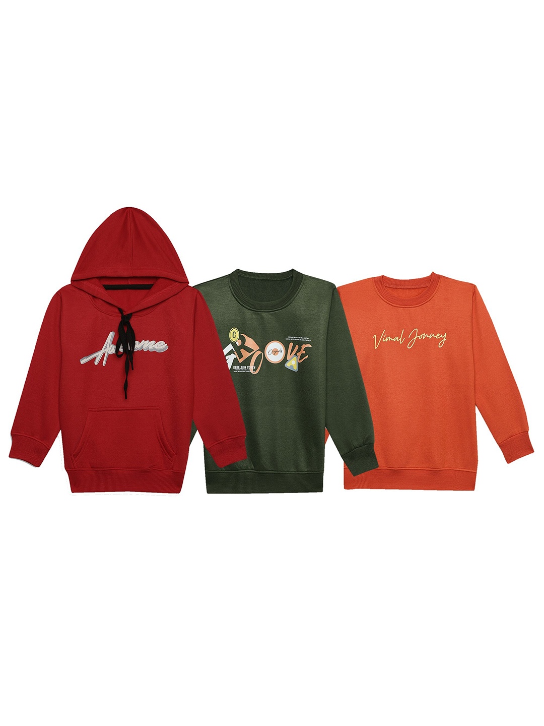 

VIMAL JONNEY Kids Pack Of 3 Typography Printed Cotton Fleece Sweatshirt, Red