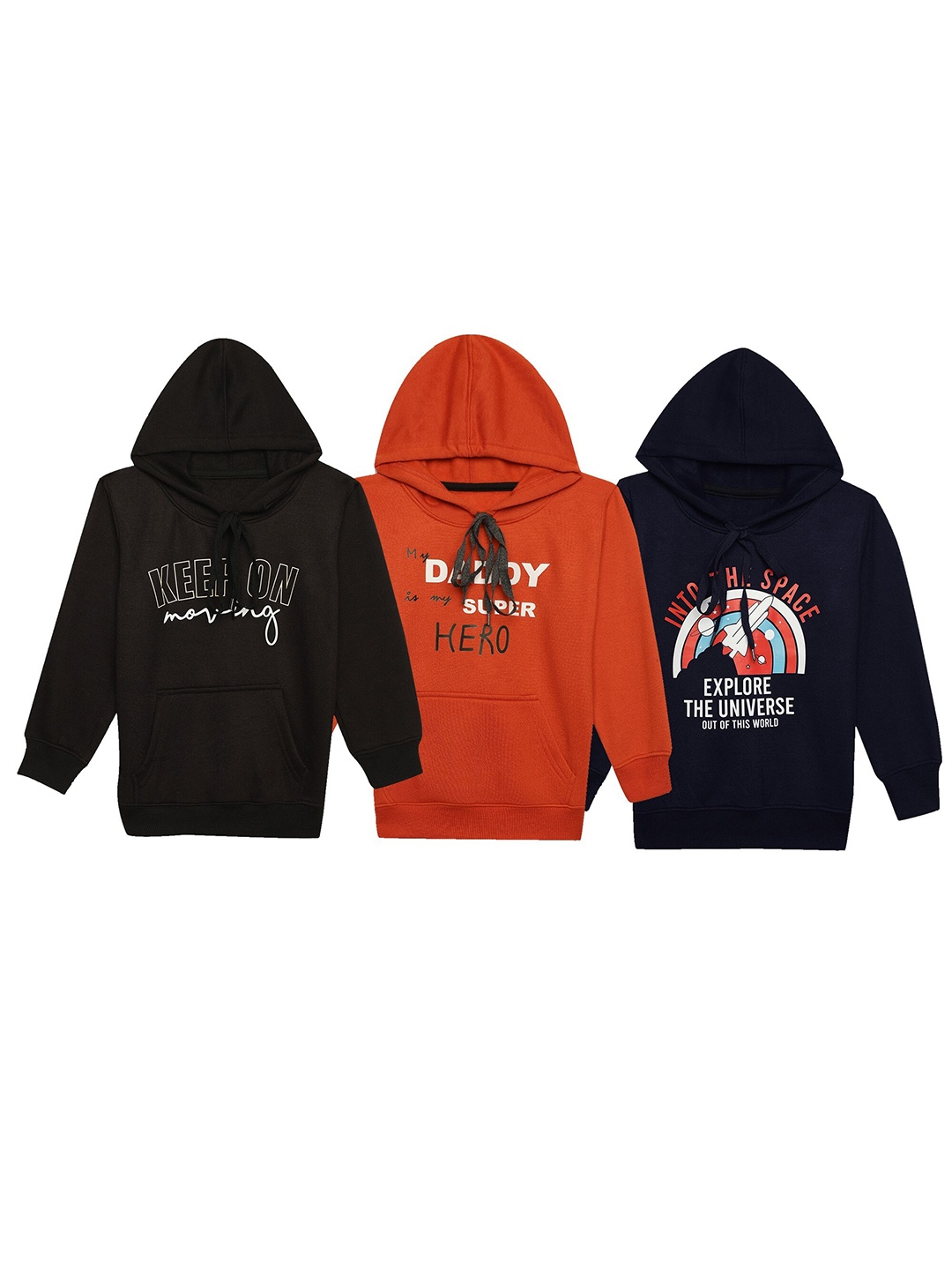 

MACK JONNEY Kids Pack of 3 Printed Cotton Fleece Pullover Sweatshirts, Black