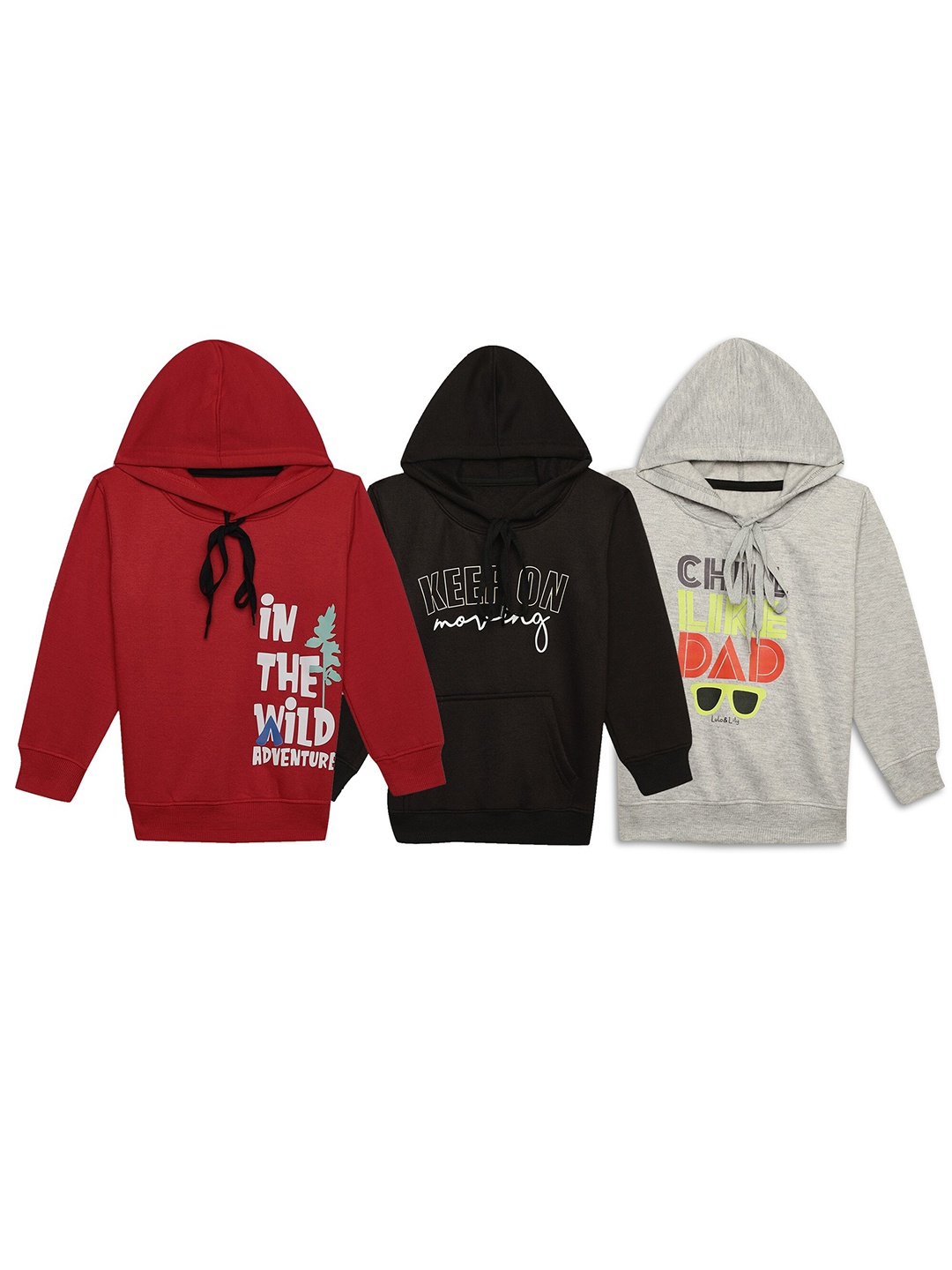 

VIMAL JONNEY Kids Pack Of 3 Typography Printed Cotton Fleece Sweatshirt, Red