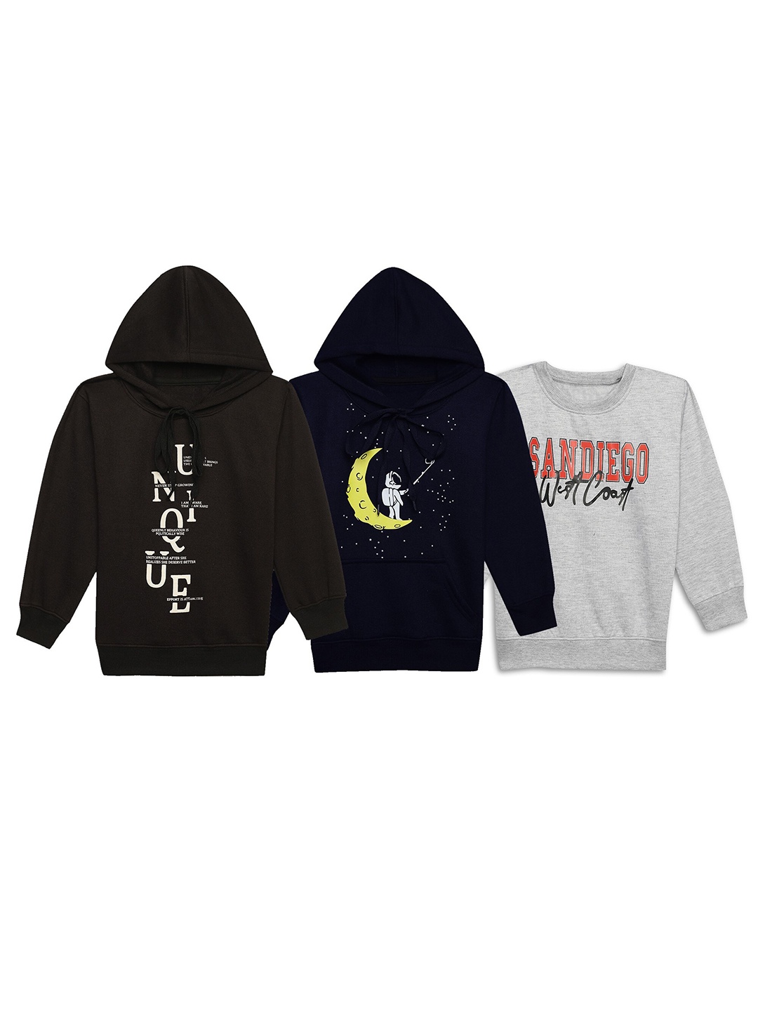 

MACK JONNEY Kids Pack Of 3 Typography Printed Cotton Fleece Sweatshirt, Black