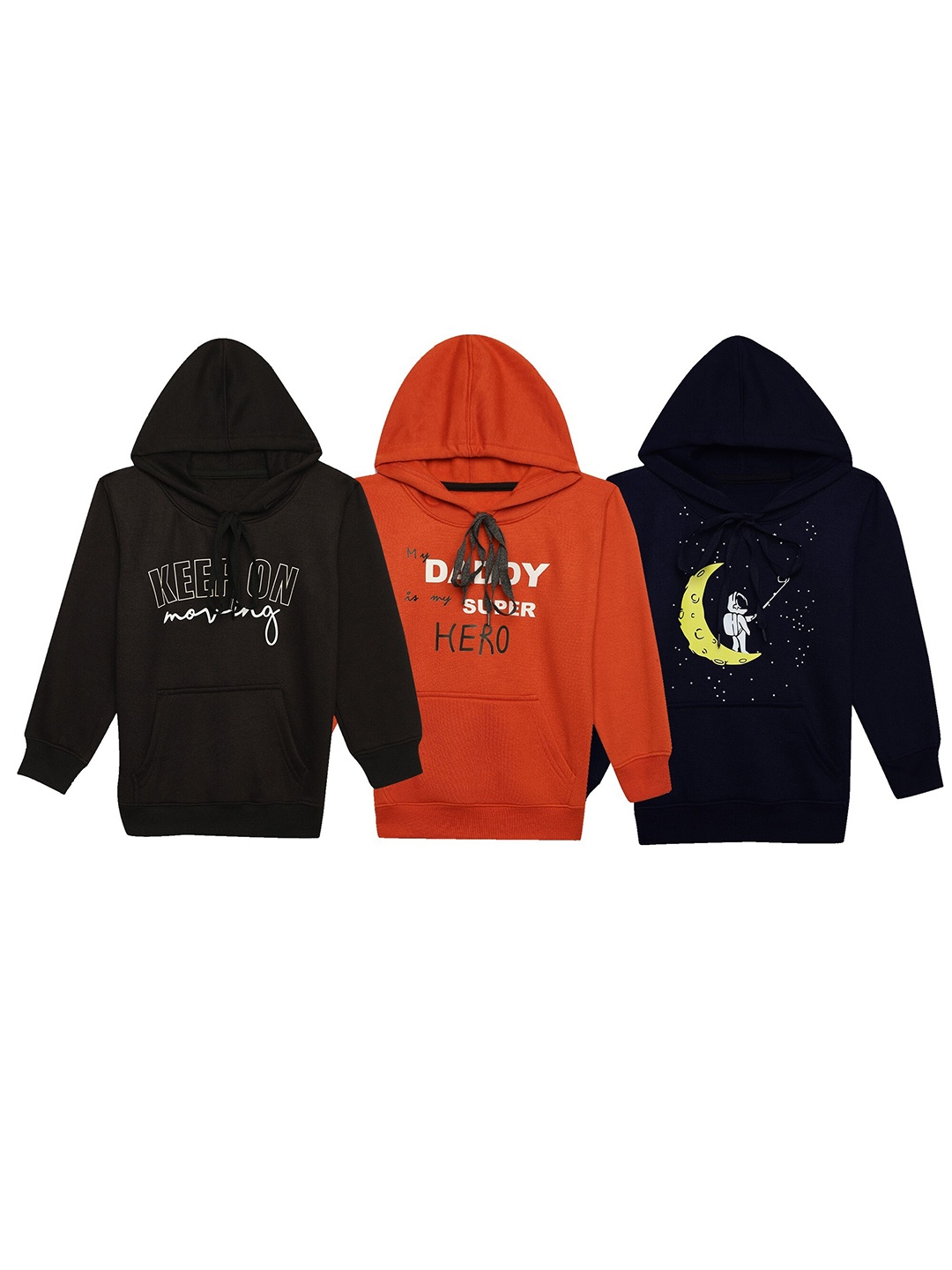 

VIMAL JONNEY Kids Pack Of 3 Printed Hooded Cotton Fleece Pullover Sweatshirts, Orange