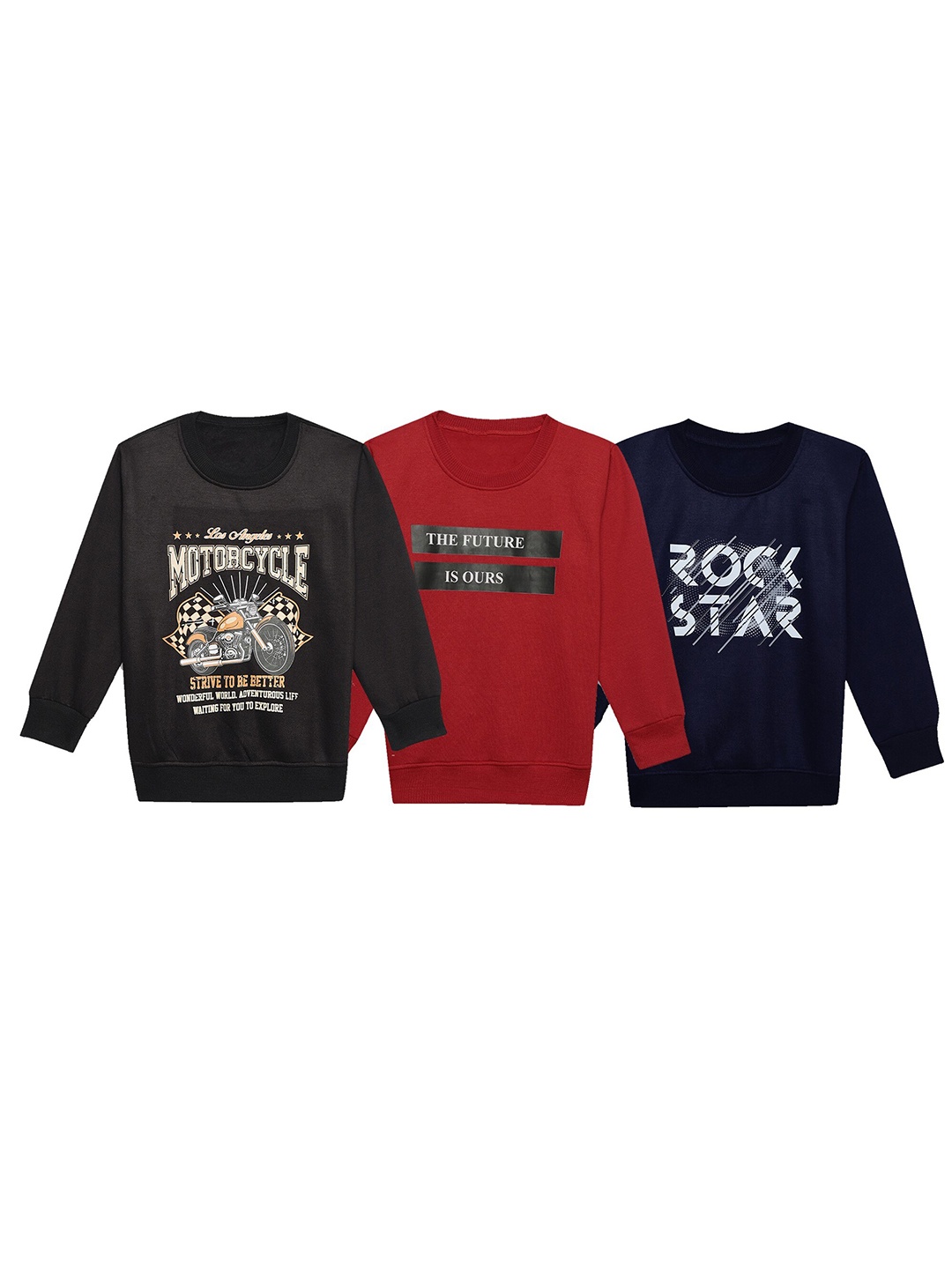 

MACK JONNEY Kids Pack of 3 Printed Cotton Fleece Pullover Sweatshirts, Black