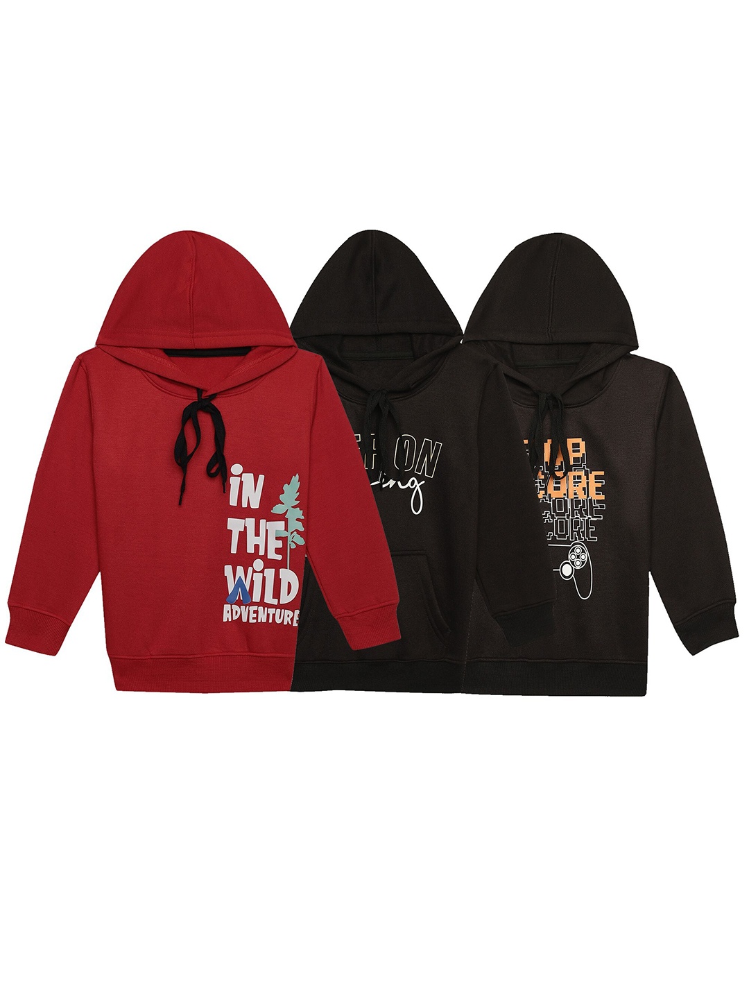 

VIMAL JONNEY Kids Pack Of 3 Typography Printed Hooded Cotton Fleece Pullover Sweatshirts, Maroon