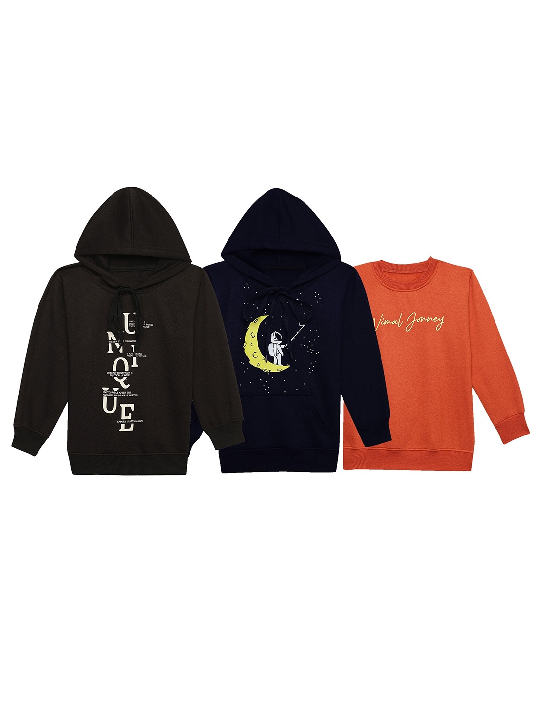 

VIMAL JONNEY Kids Pack Of 3 Printed Cotton Fleece Pullover Sweatshirts, Green