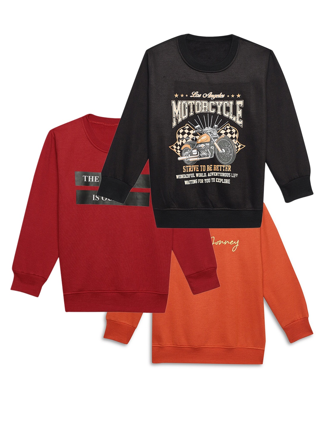 

VIMAL JONNEY Kids Pack Of 3 Typography Printed Fleece Sweatshirt, Black