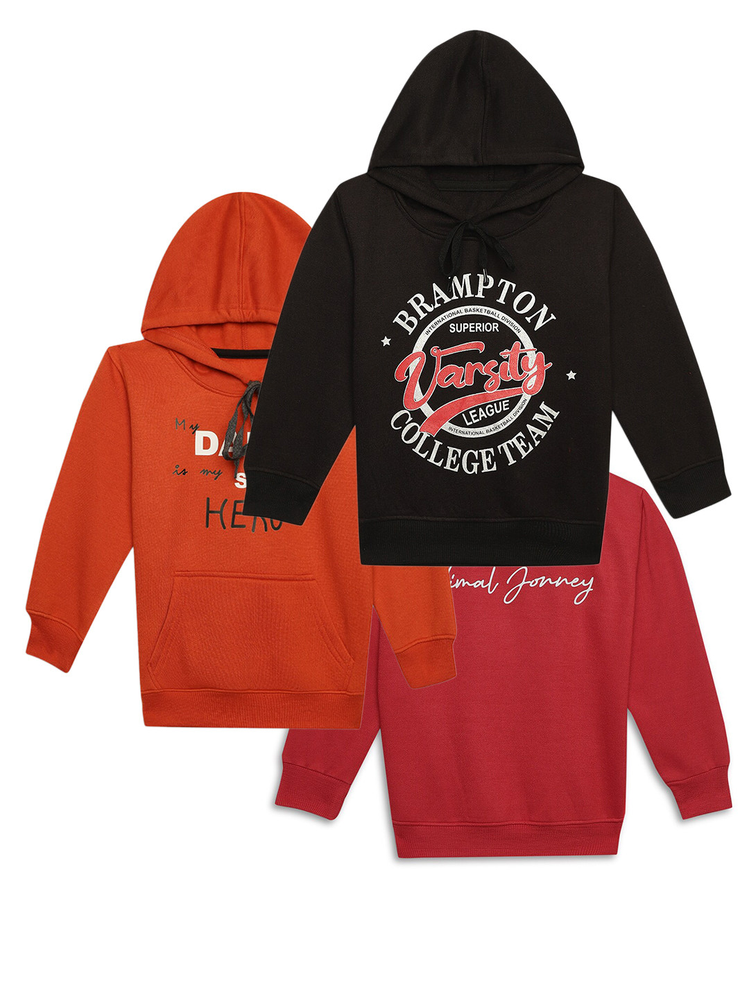 

VIMAL JONNEY Kids Pack Of 3 Typography Printed Cotton Fleece Sweatshirt, Orange