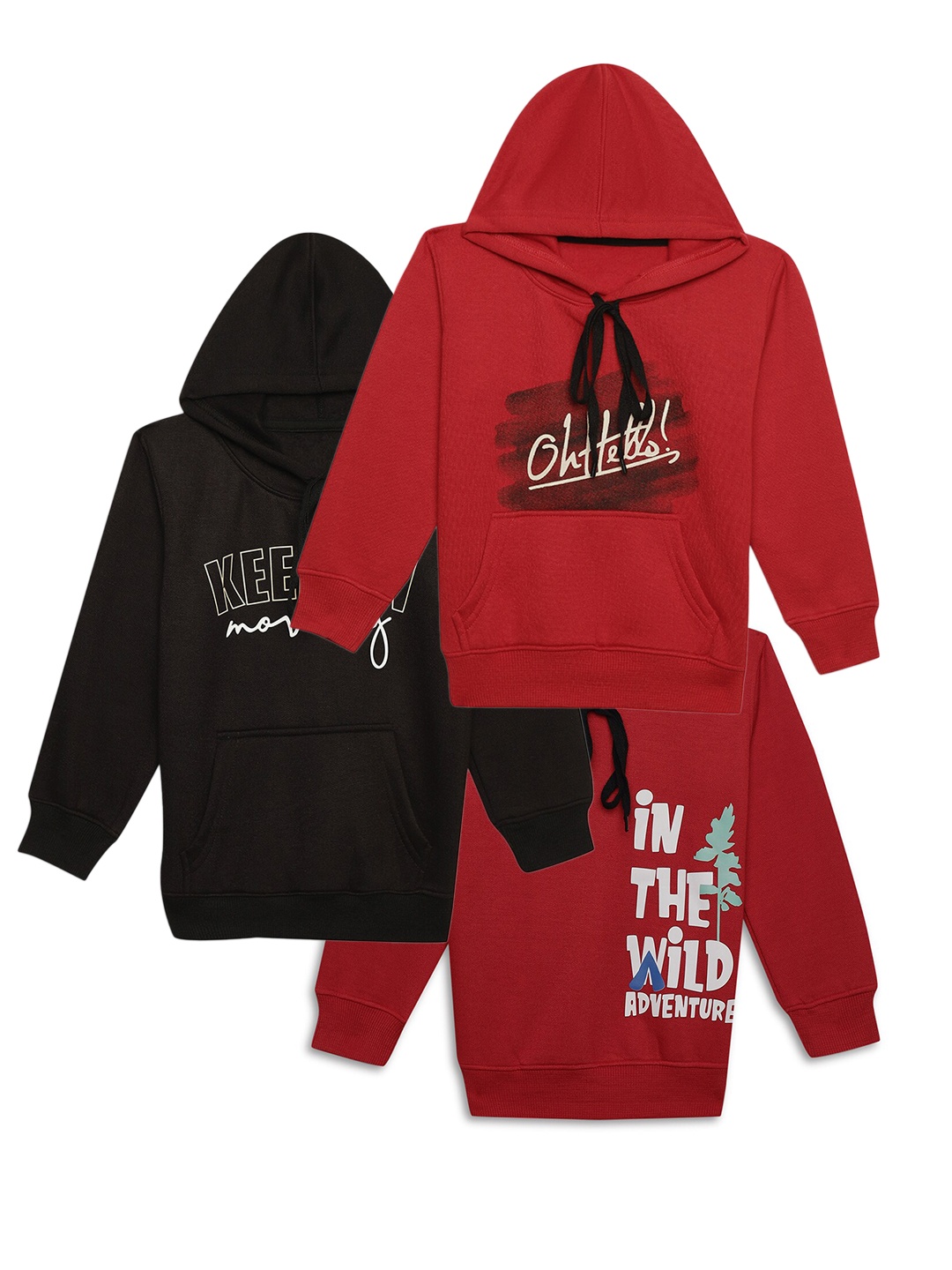 

MACK JONNEY Kids Pack Of 3 Typography Printed Cotton Fleece Sweatshirt, Red