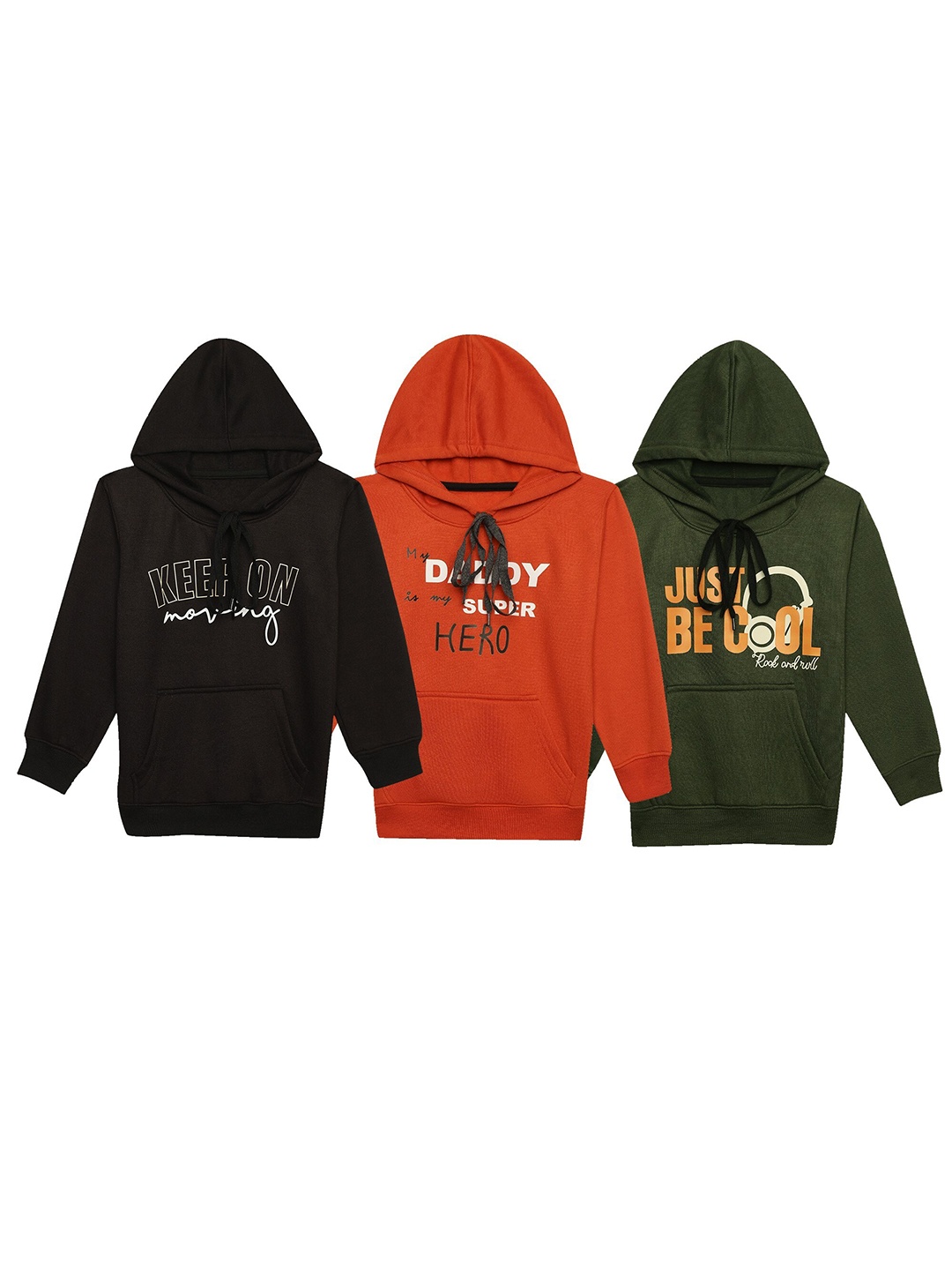 

VIMAL JONNEY Kids Pack Of 3 Typography Printed Hooded Fleece Sweatshirt, Black