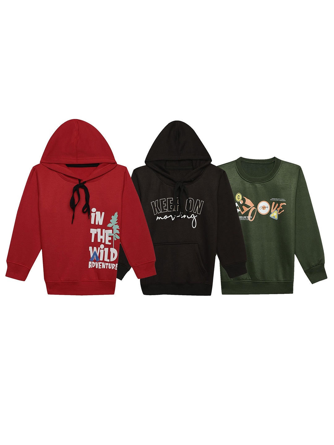 

VIMAL JONNEY Kids Pack Of 3 Typography Printed Hooded Fleece Sweatshirt, Maroon