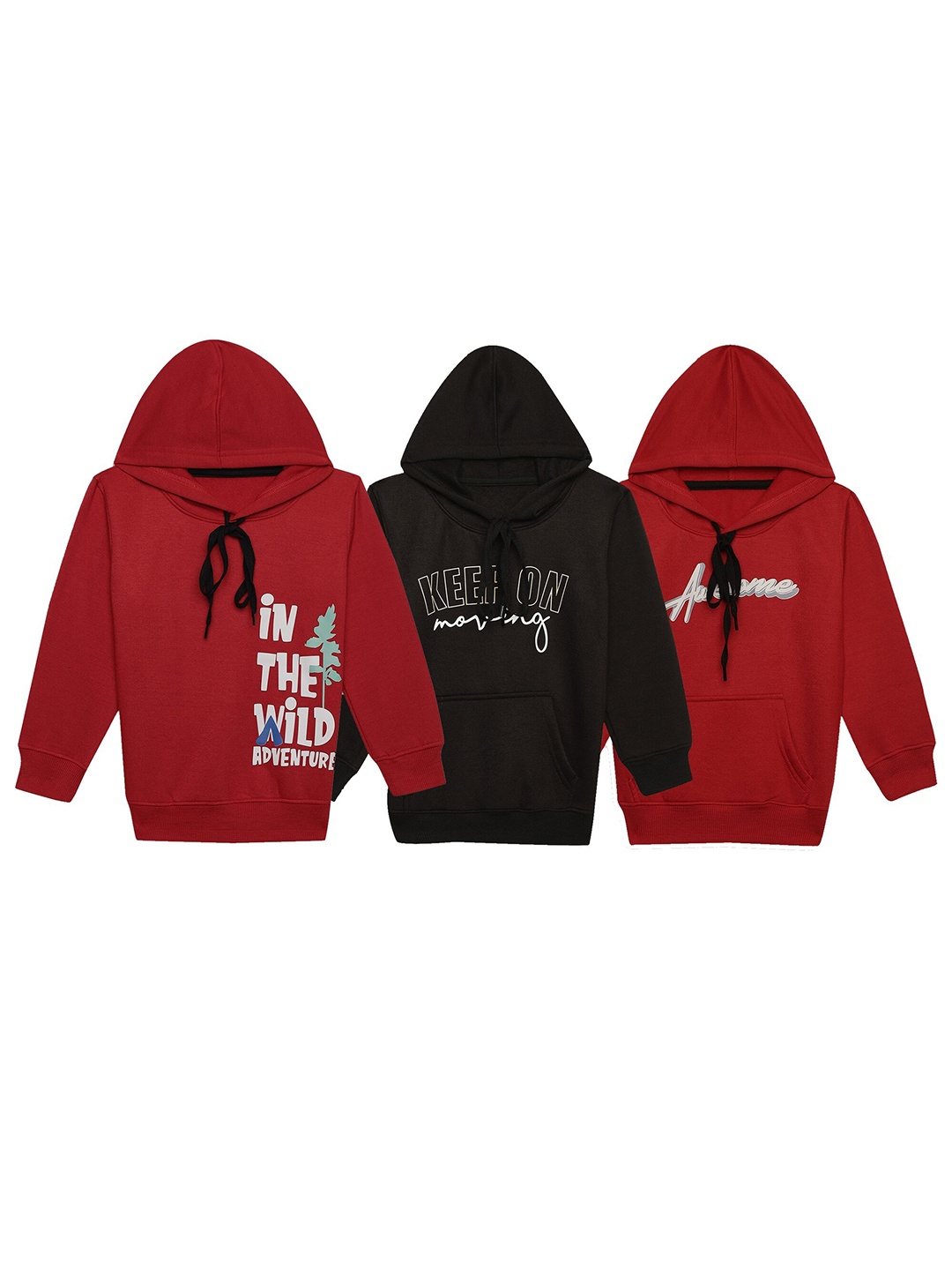 

VIMAL JONNEY Kids Pack Of 3 Typography Printed Hooded Hooded Fleece Sweatshirt, Red