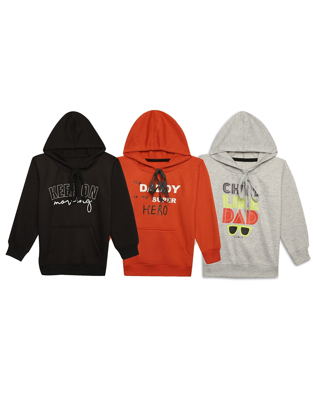 

VIMAL JONNEY Kids Pack Of 3 Typography Printed Hooded Cotton Fleece Pullover Sweatshirts, Orange