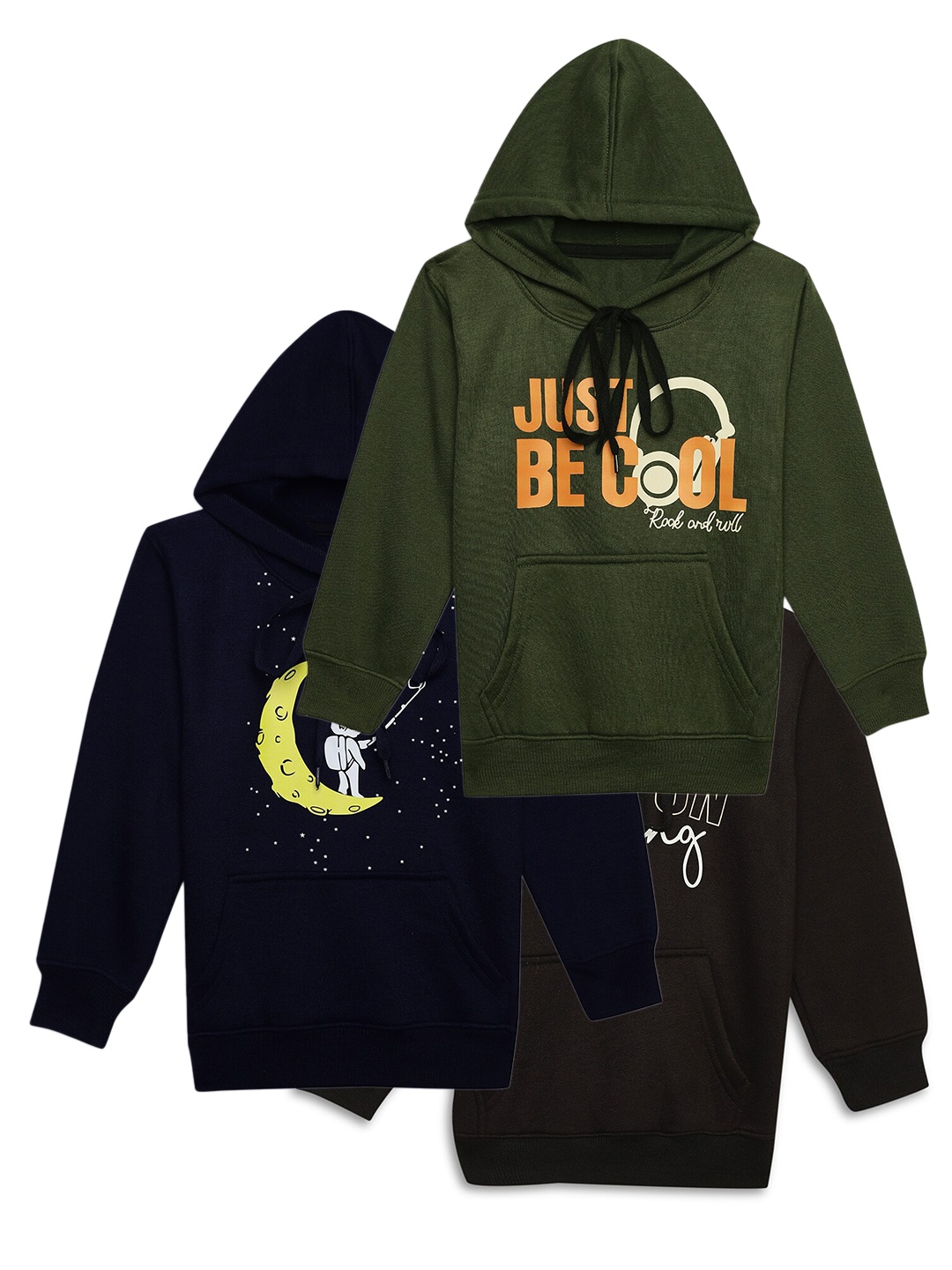 

MACK JONNEY Kids Pack Of 3 Typography Printed Cotton Fleece Sweatshirt, Black