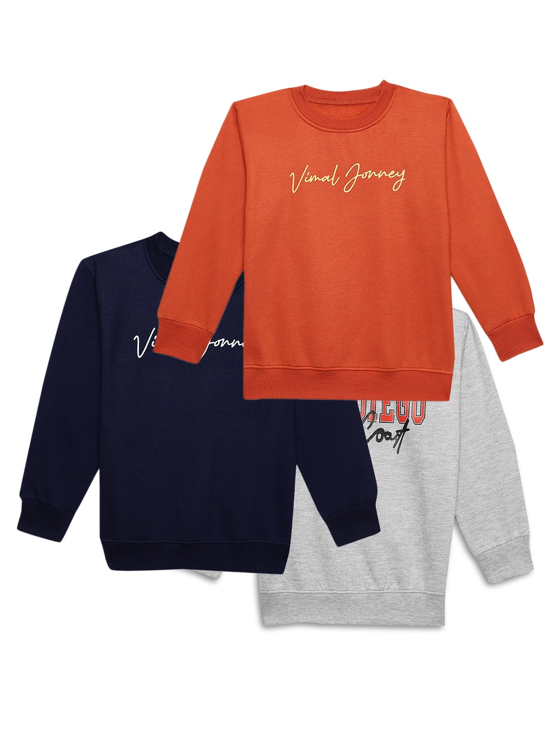 

VIMAL JONNEY Kids Pack Of 3 Printed Cotton Fleece Sweatshirt, Multi