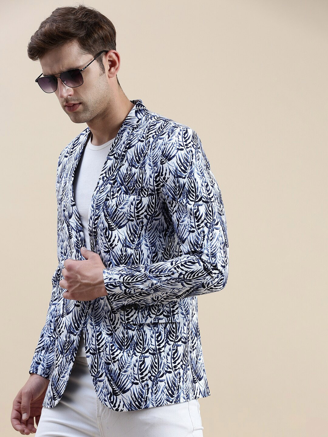 

SHOWOFF Printed Notched Lapel Slim-Fit Single-Breasted Blazer, Blue