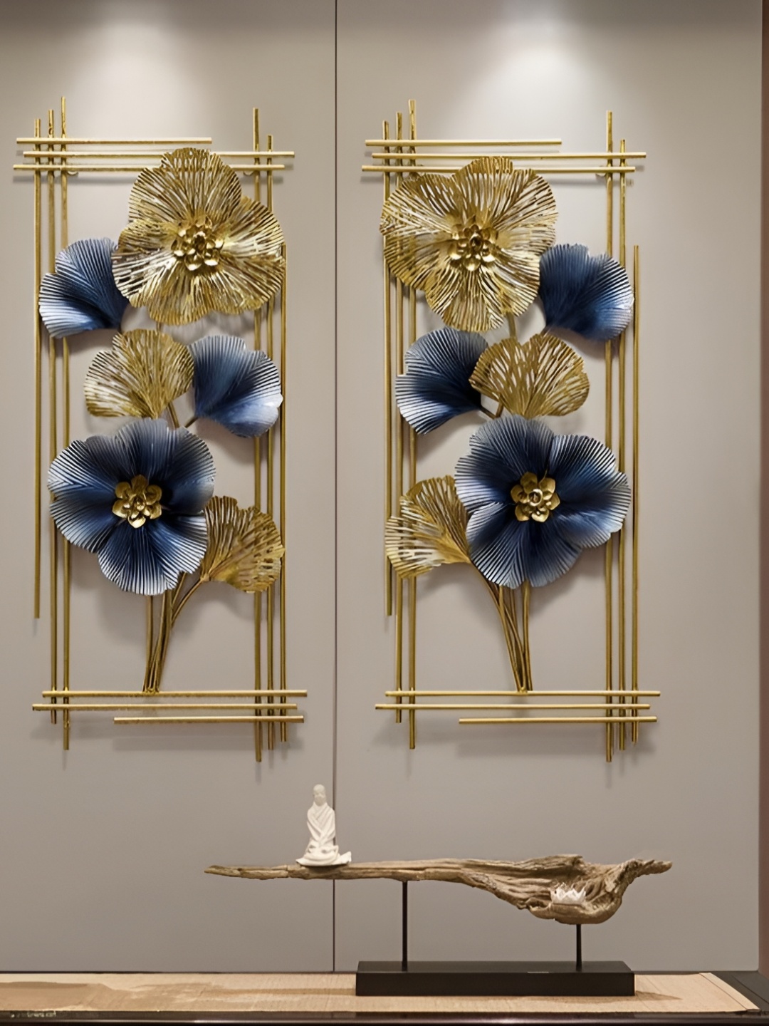 

HANDICRAFTS TOWN Gold Toned & Blue Metal Wall Decor