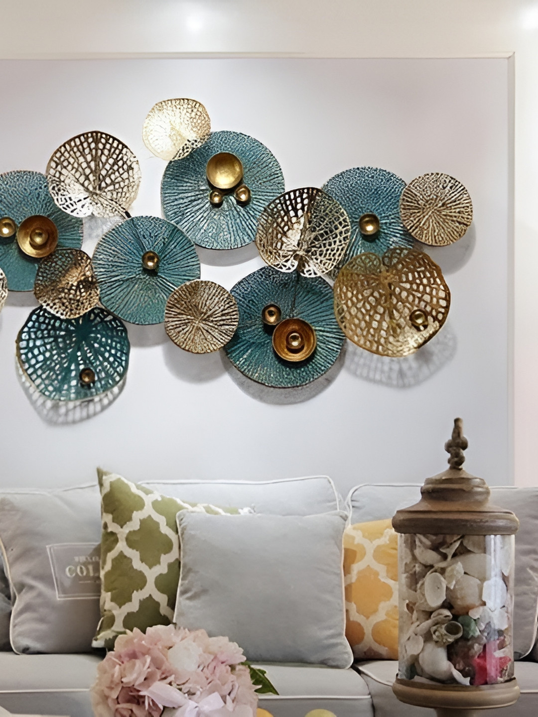 

HANDICRAFTS TOWN Gold Toned & Teal Metal Wall Decor