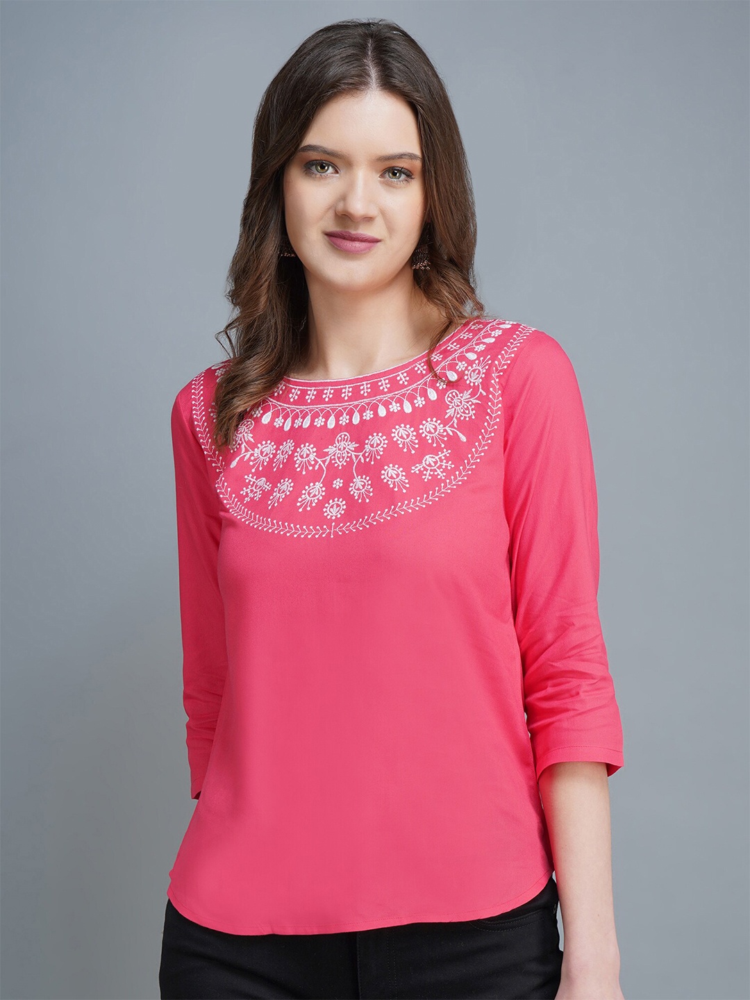 

MANKSH Peach-Coloured Embroidered Top
