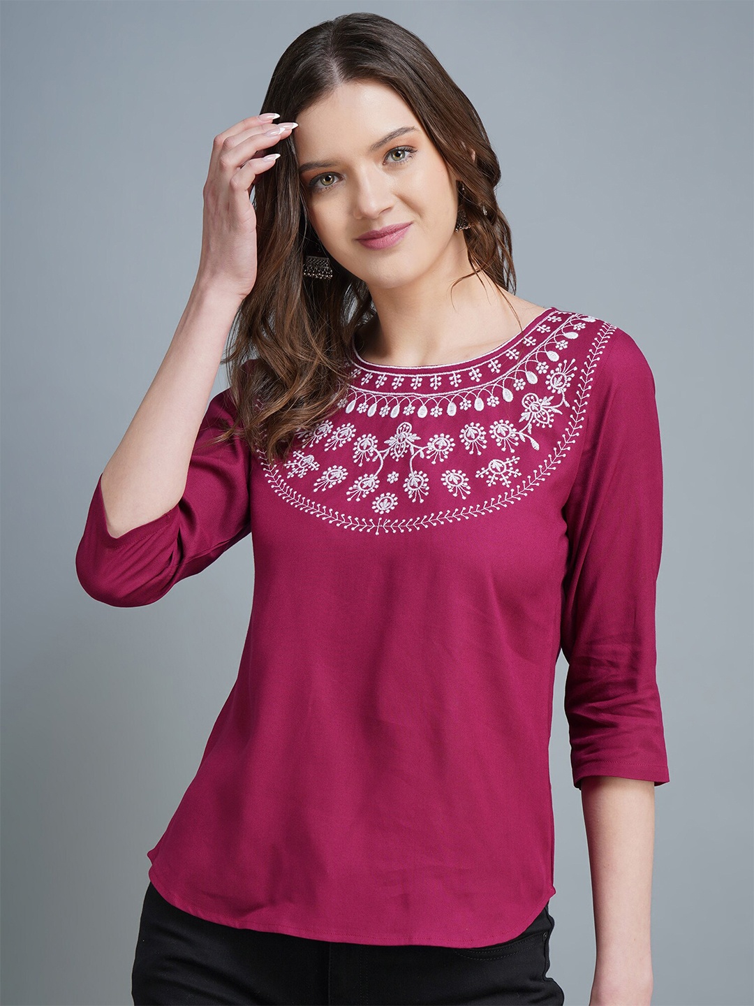 

MANKSH Magenta Embroidered Top