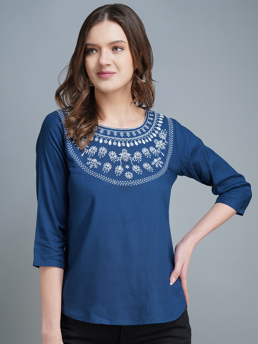 

MANKSH Blue Embroidered Top