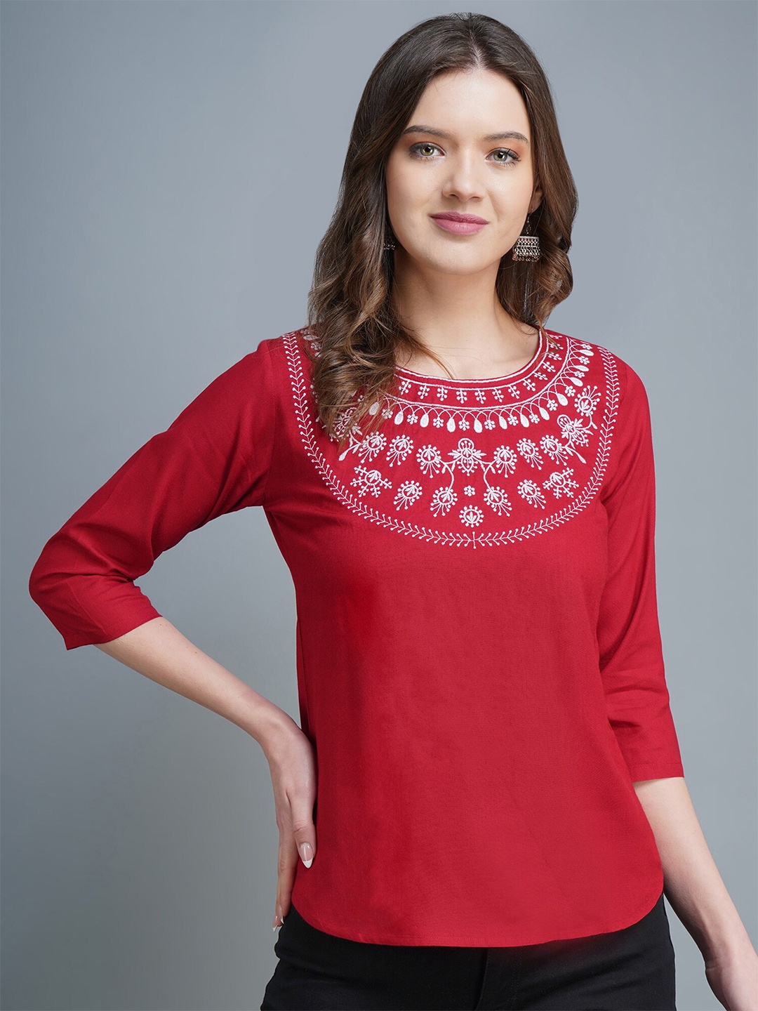 

MANKSH Maroon Embroidered Top