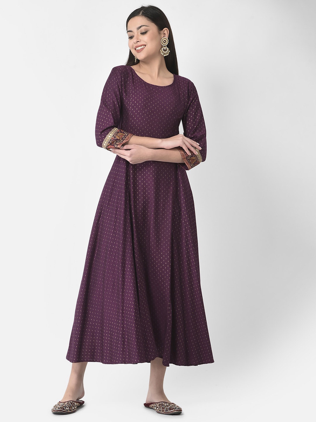

Span Ethnic Motifs Printed Silk A-Line Kurta, Purple