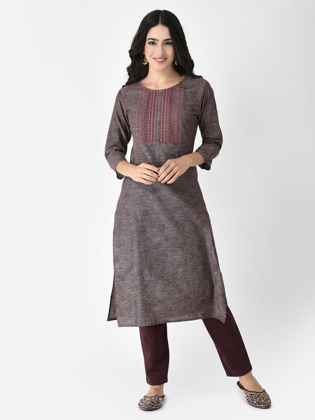 

Span Floral Printed Straight Kurta, Purple