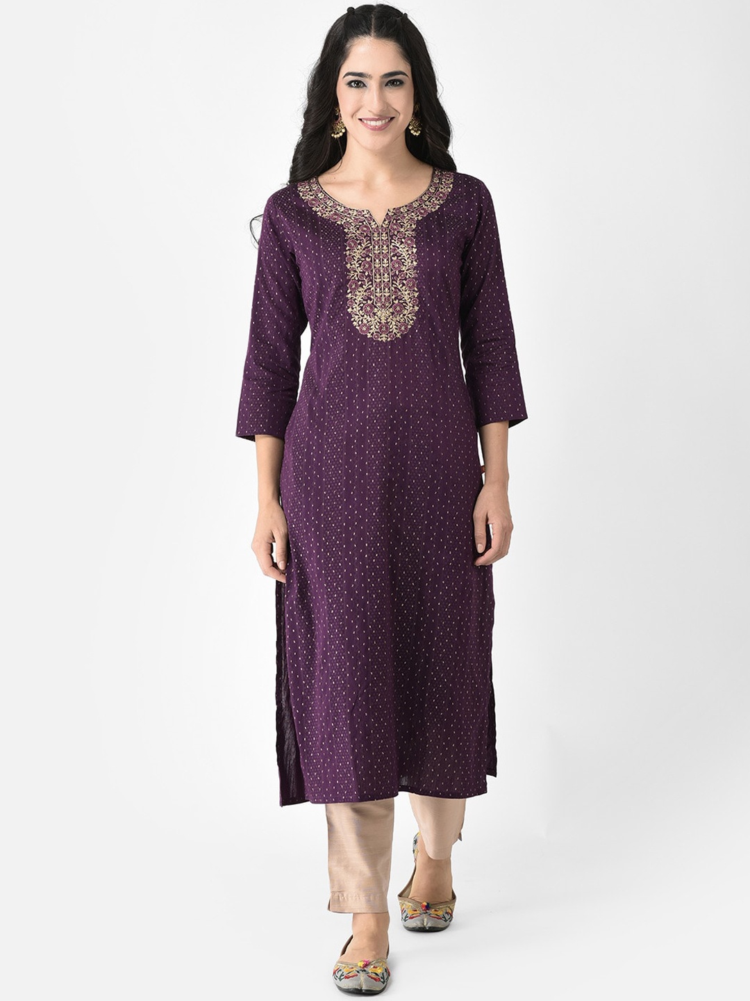 

Span Ethnic Motifs Embroidered Kurta, Purple