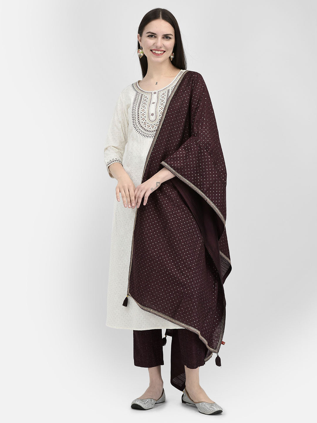 

Span Floral Embroidered A-Line Kurta, White