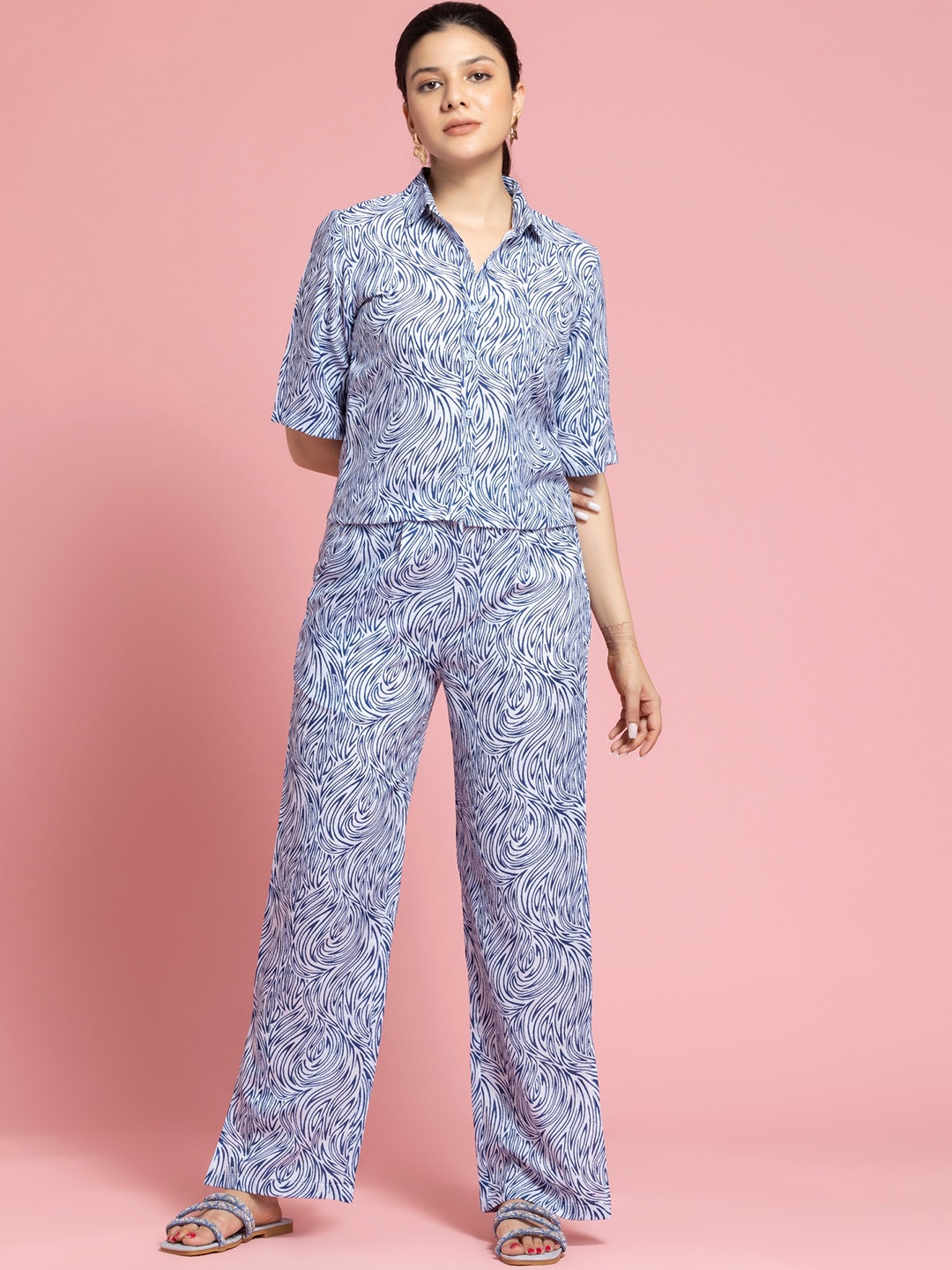 

OCTICS Abstract Printed Shirt With Trousers, White