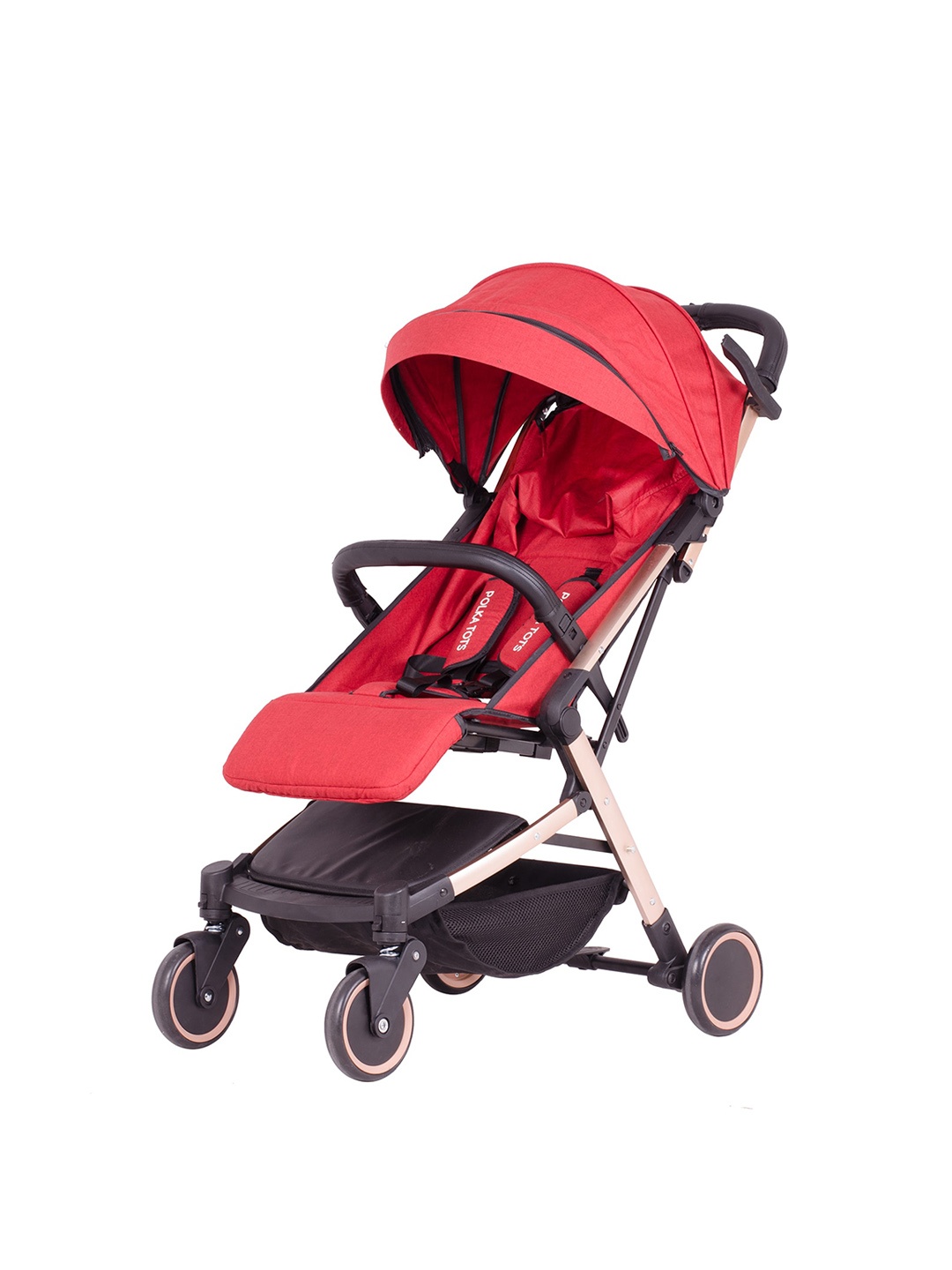 

Polka Tots 1st Step Kids Baby Stroller With 5 Point Safety Harness & Reversible Handlebar, Red