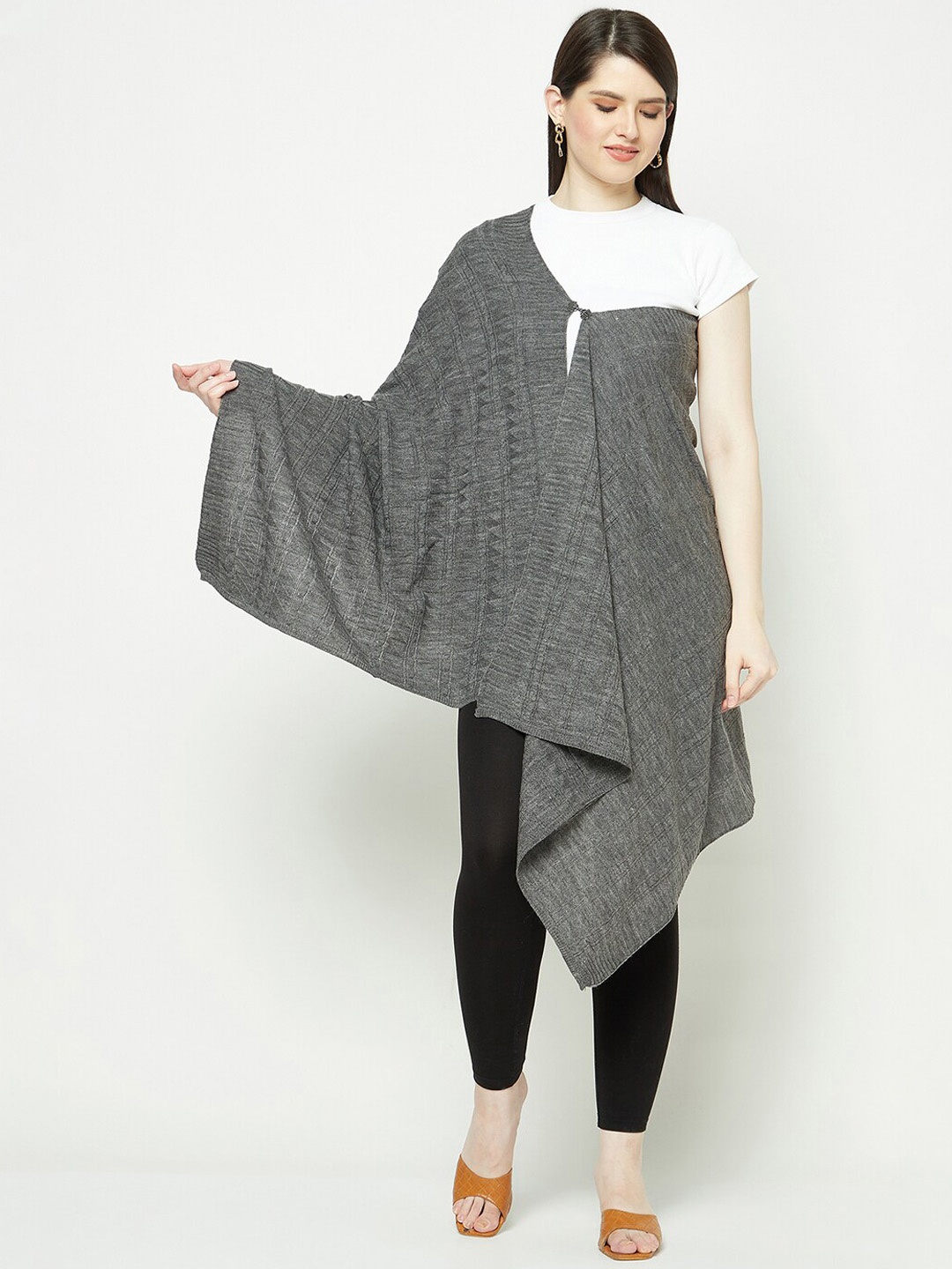 

Knitstudio Women Self Design Shawl, Grey