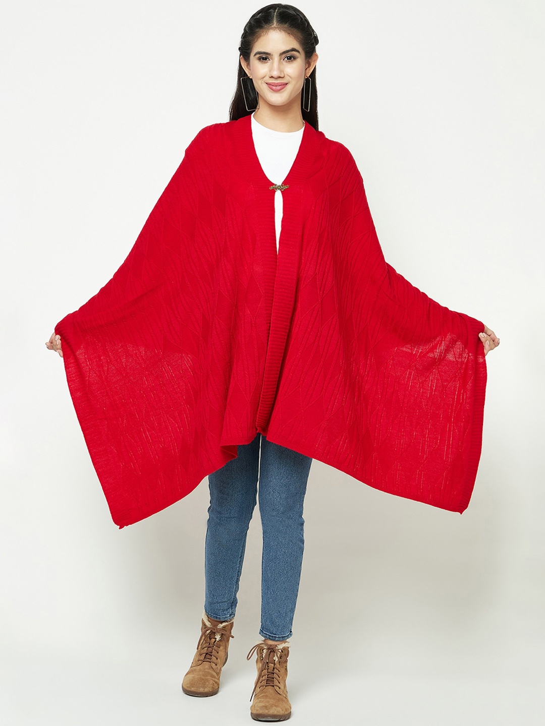 

Knitstudio Women Self Design Shawl, Red