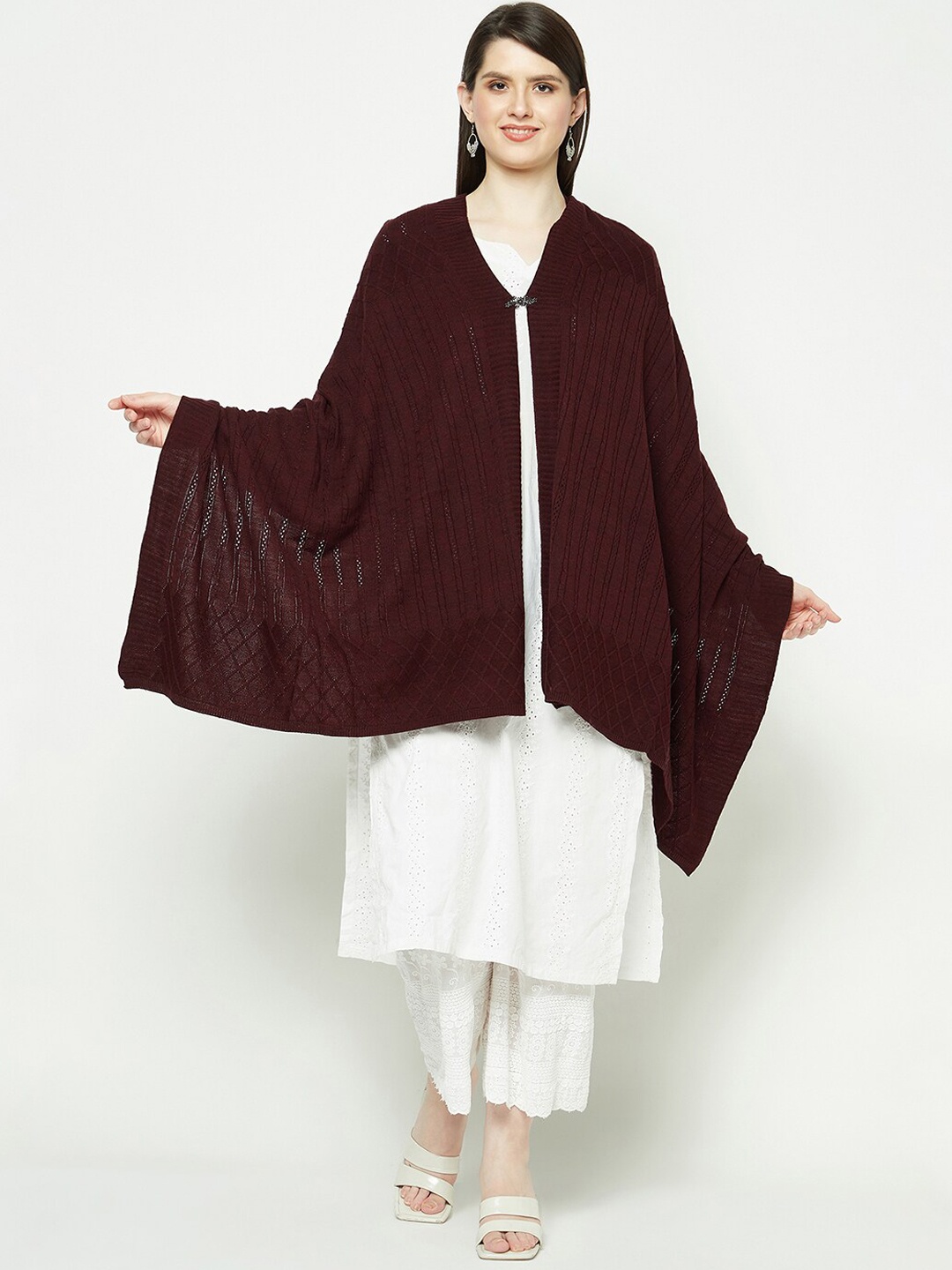 

Knitstudio Women Self Design Shawl, Maroon
