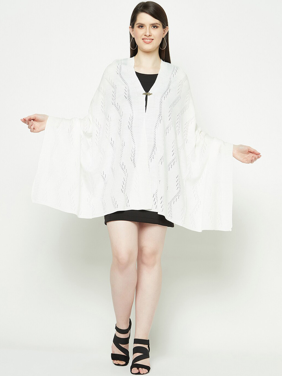 

Knitstudio Geometric Self Design Knitted Shawl, White