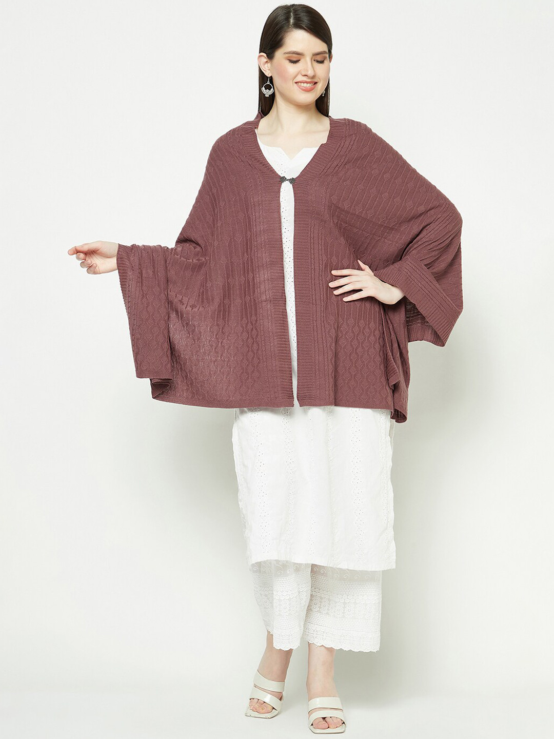 

Knitstudio Women Geometric Woven Design Shawl, Pink
