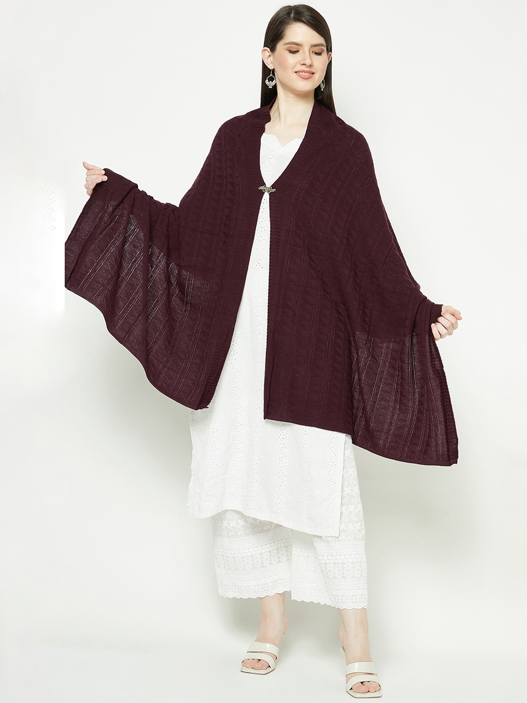 

Knitstudio Women Geometric Woven Design Shawl, Maroon