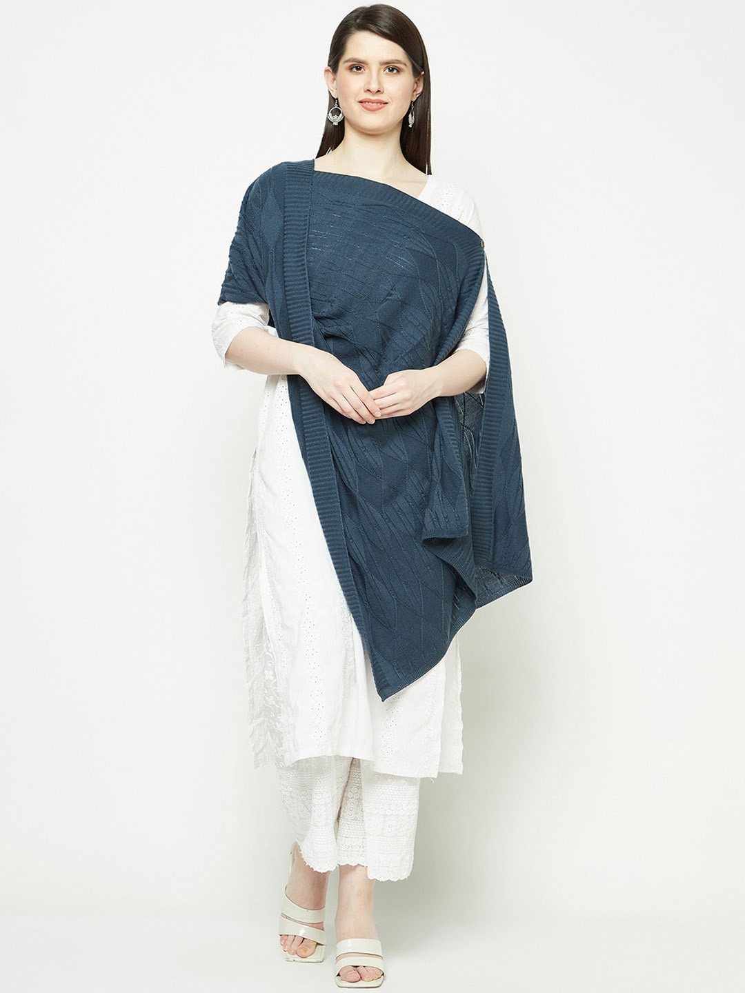 

Knitstudio Women Geometric Woven Design Shawl, Teal