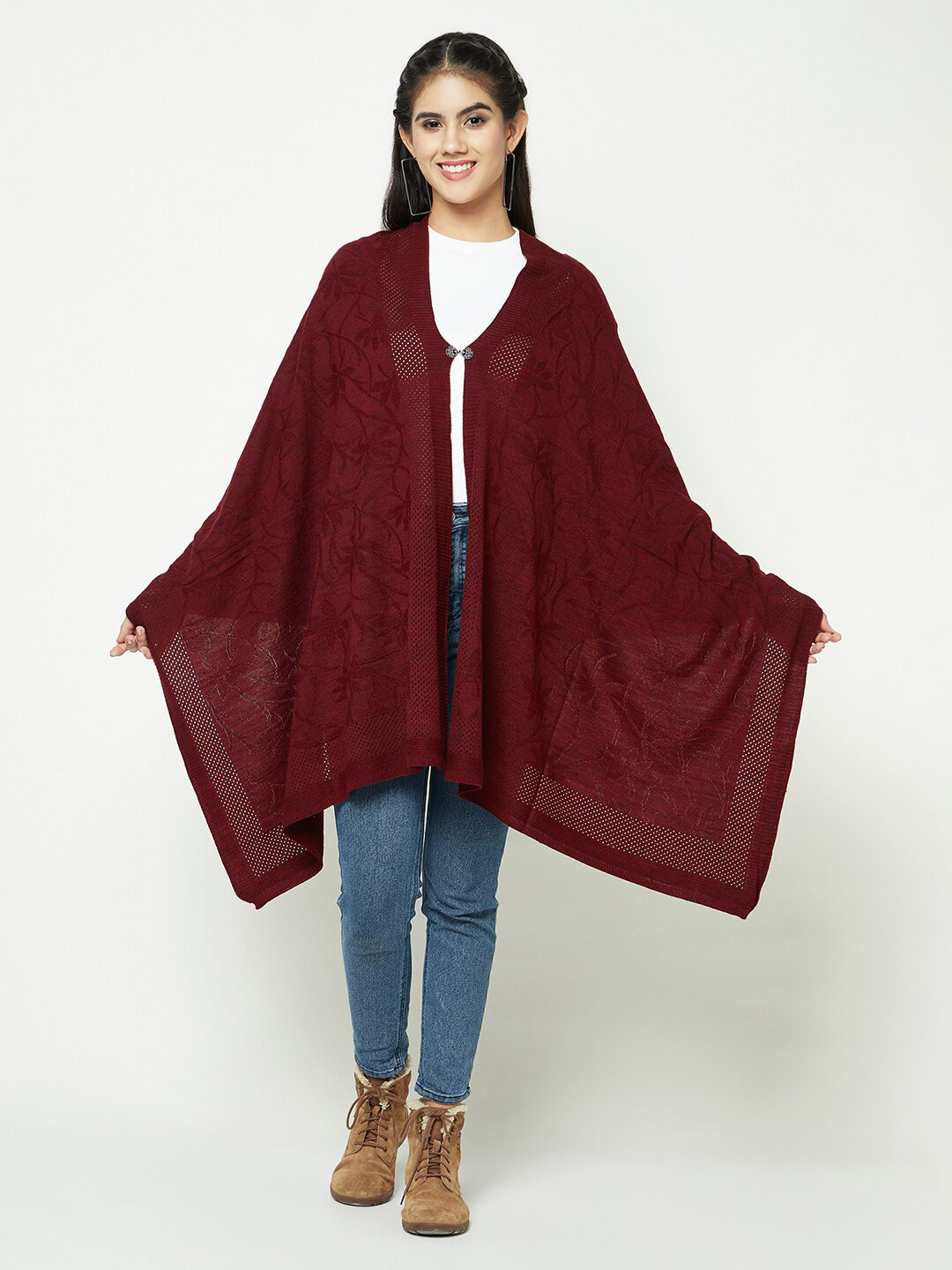 

Knitstudio Women Self Design Shawl, Maroon