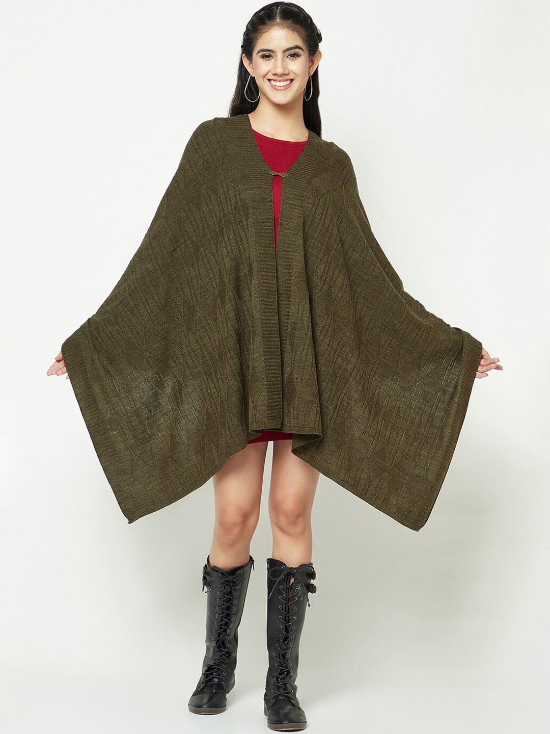 

Knitstudio Women Self Design Shawl, Olive