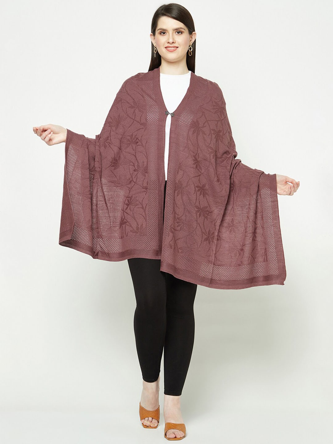 

Knitstudio Floral Self Design Knitted Shawl, Pink