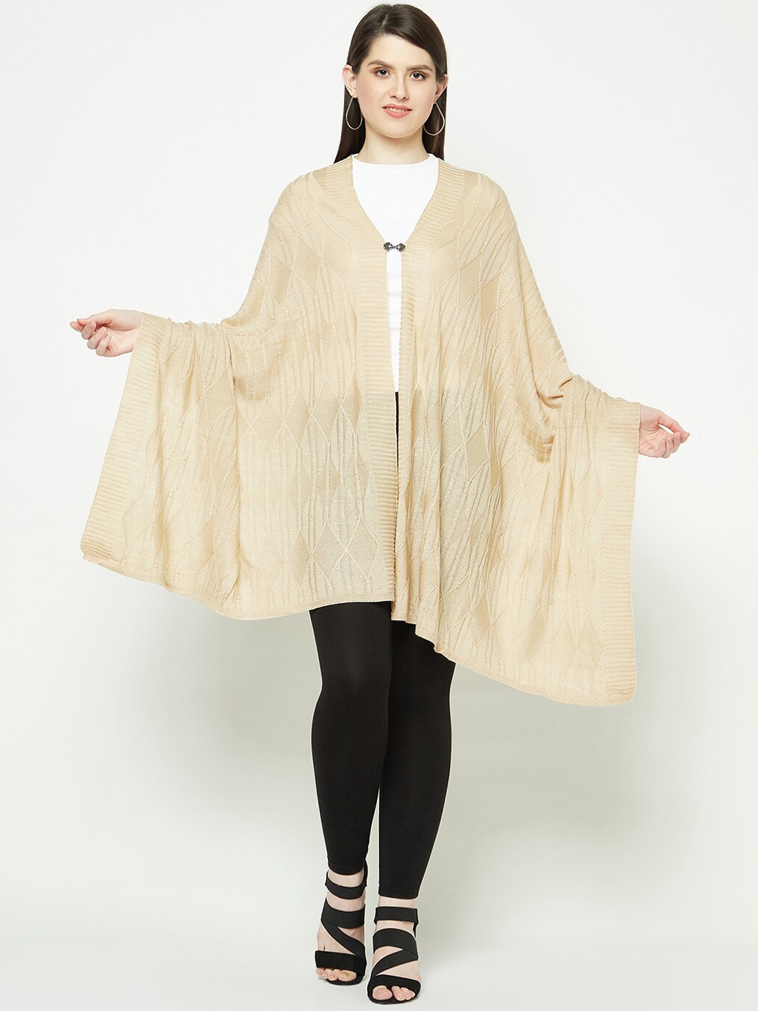 

Knitstudio Geometric Self Design Knitted Shawl, Beige