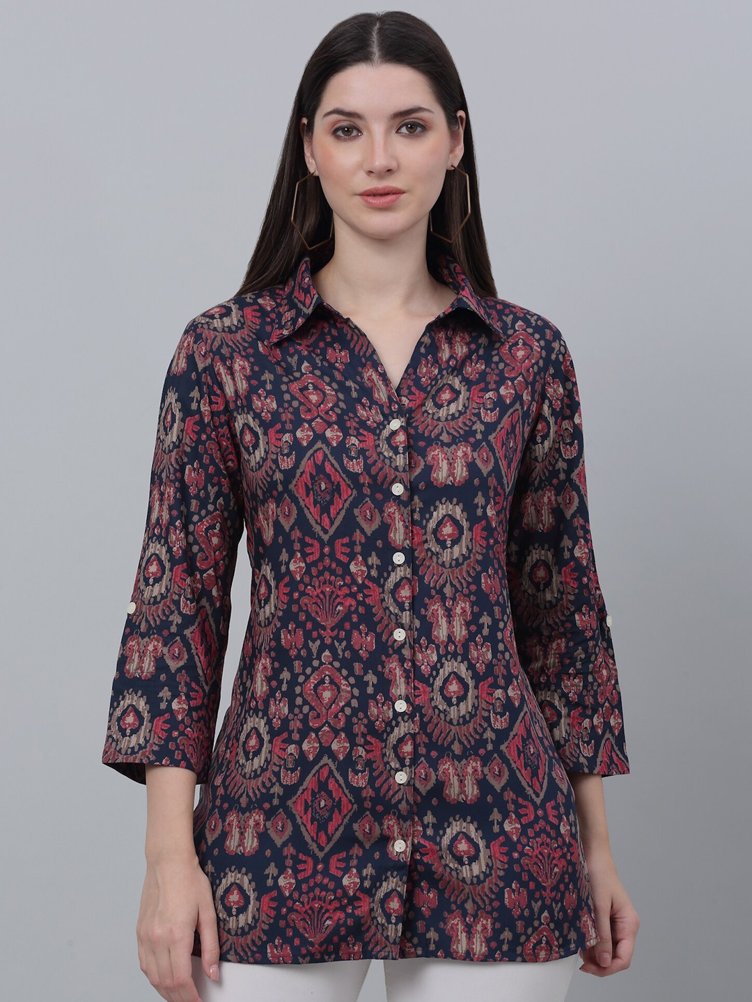 

Cantabil Ethnic Motifs Printed Casual Shirt, Navy blue