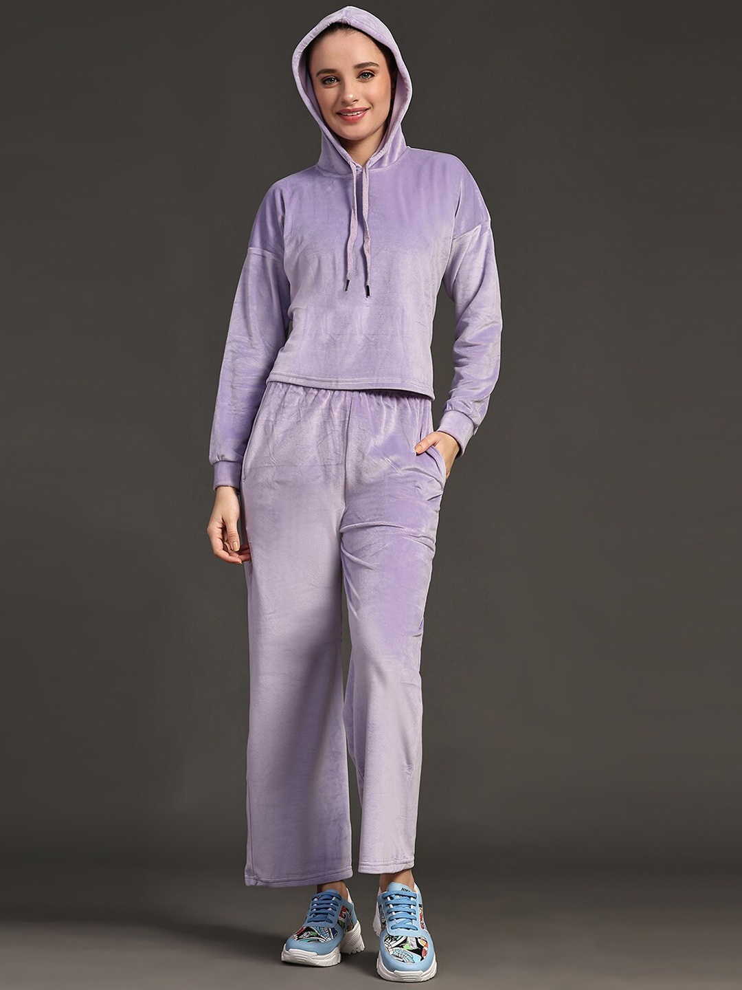

Ziva Fashion Mid-Rise Oversized Hooded Sweatshirt & Track Pants Co-Ords, Lavender