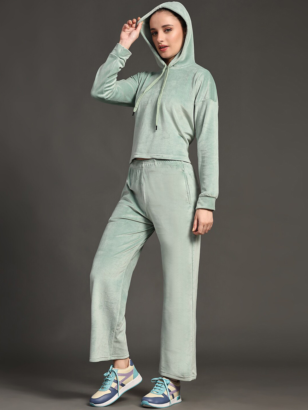 

Ziva Fashion Self Design Oversized Hooded Tracksuits, Sea green