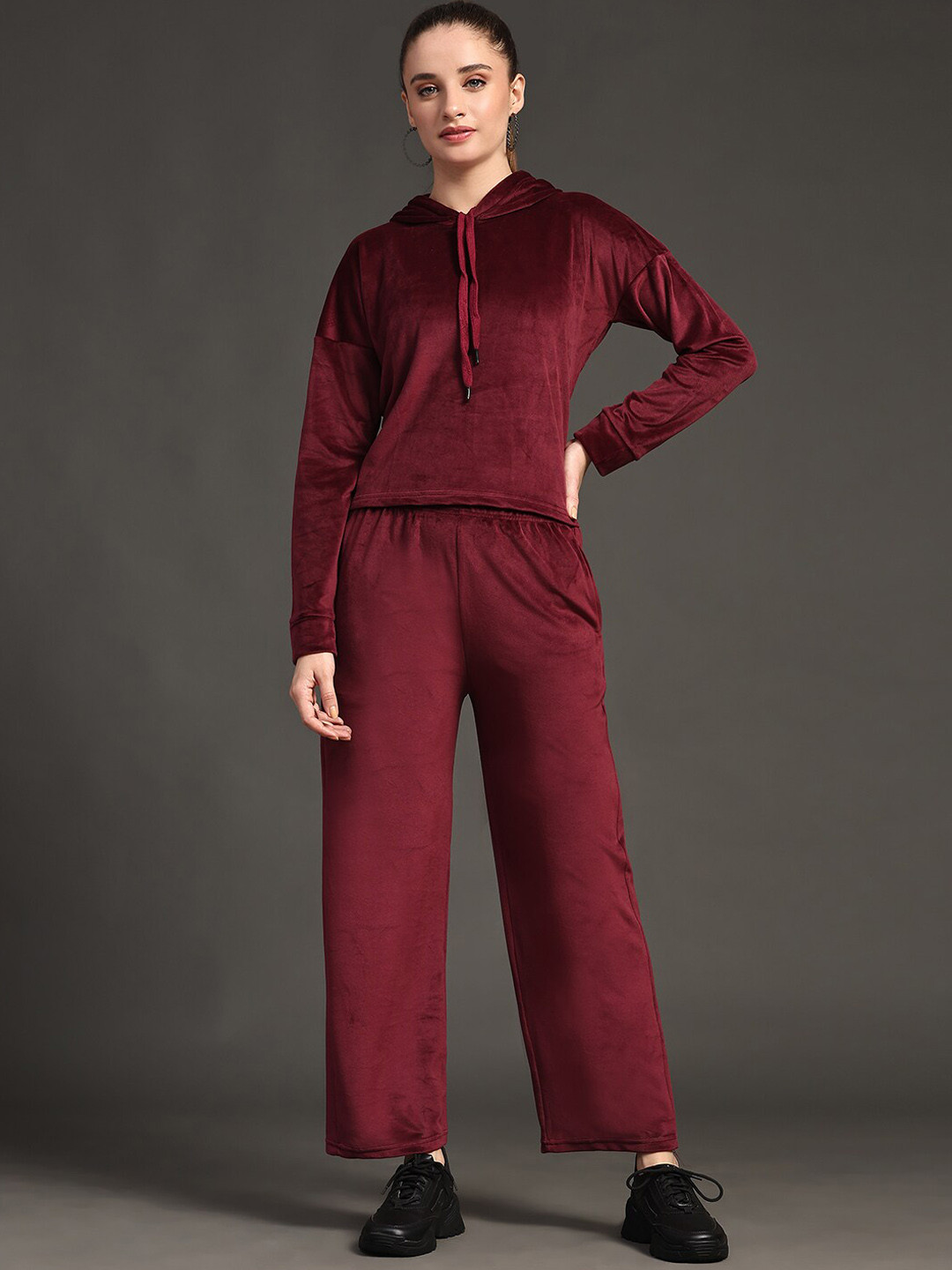 

Ziva Fashion Self Design Oversized Hooded Tracksuits, Maroon