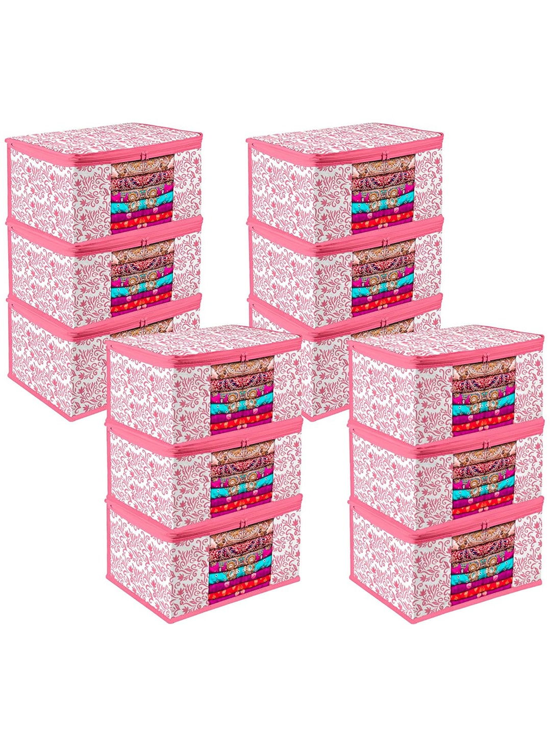 

Kuber Industries Pink 12 Pieces Multi-Utility Saree Organisers