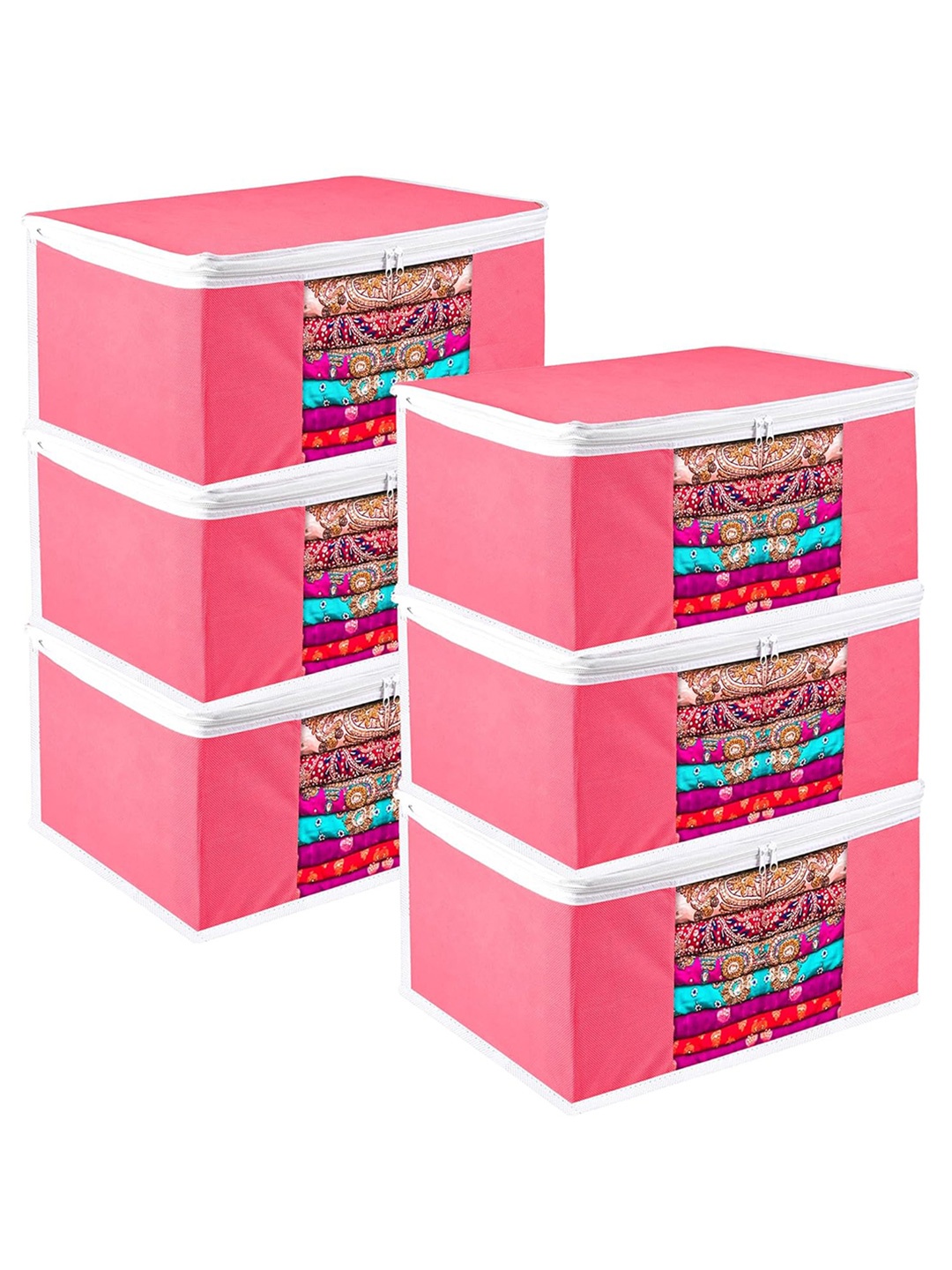

Kuber Industries Pink 6 Pieces Saree Organizer Storage Bag