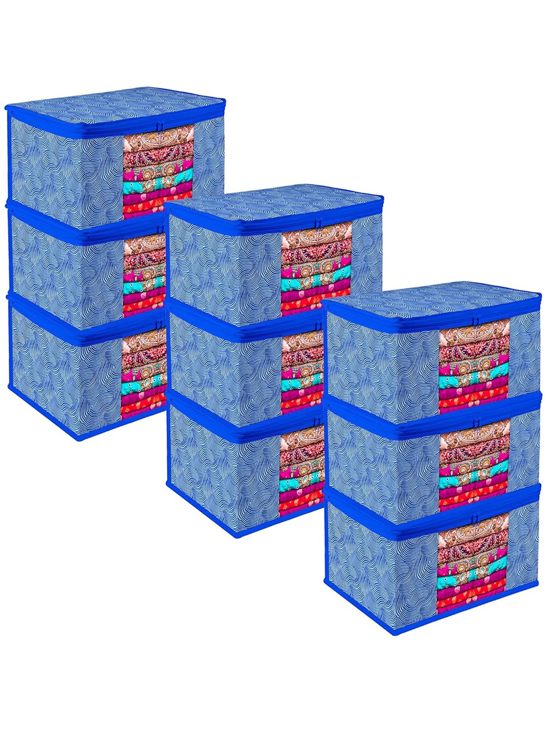 

Kuber Industries Blue & White 9 Pcs Printed Regular Drawer Organisers