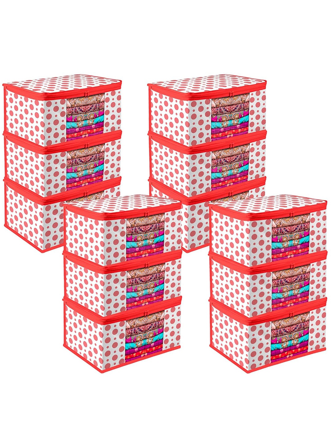 

Kuber Industries Red & White 12 Pieces Printed Multi-Utility Saree Organisers