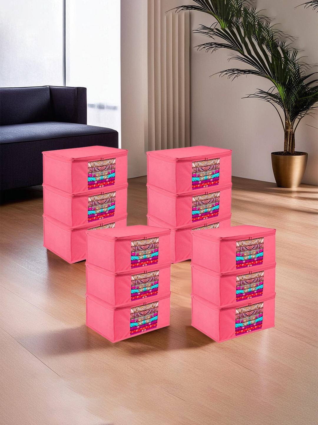 

Kuber Industries Set of 12 Pink Fabric Drawer Organiser